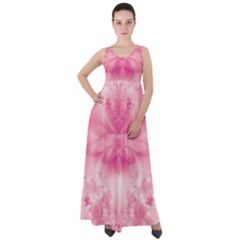 Pink Floral Pattern Empire Waist Velour Maxi Dress by SpinnyChairDesigns