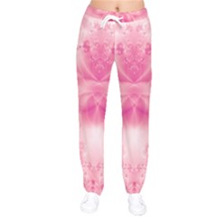 Pink Floral Pattern Women Velvet Drawstring Pants by SpinnyChairDesigns