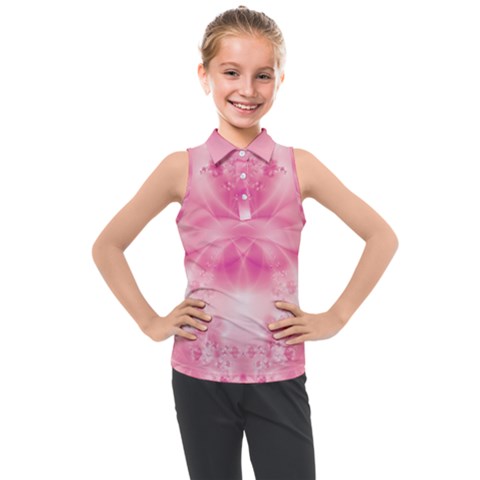 Pink Floral Pattern Kids  Sleeveless Polo Tee by SpinnyChairDesigns