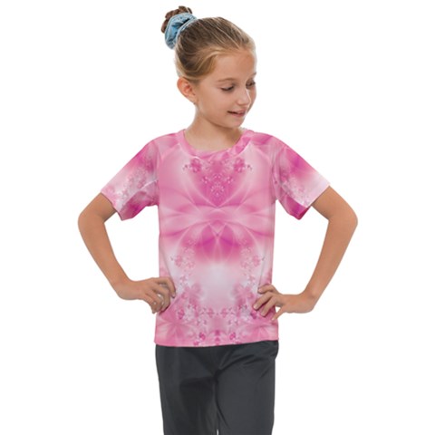 Pink Floral Pattern Kids  Mesh Piece Tee by SpinnyChairDesigns