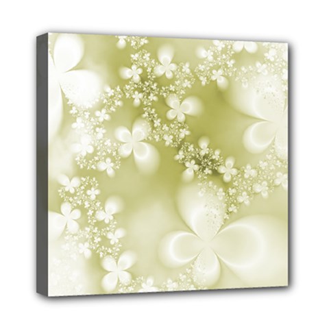 Olive Green With White Flowers Mini Canvas 8  X 8  (stretched) by SpinnyChairDesigns