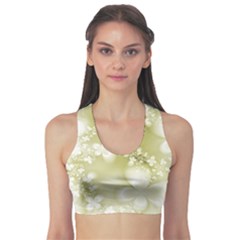 Olive Green With White Flowers Sports Bra by SpinnyChairDesigns