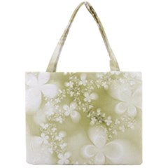 Olive Green With White Flowers Mini Tote Bag by SpinnyChairDesigns