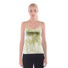 Olive Green With White Flowers Spaghetti Strap Top by SpinnyChairDesigns