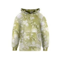 Olive Green With White Flowers Kids  Pullover Hoodie by SpinnyChairDesigns