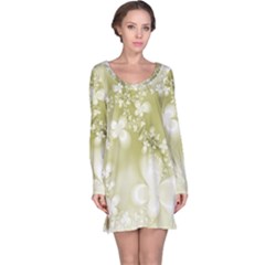 Olive Green With White Flowers Long Sleeve Nightdress by SpinnyChairDesigns