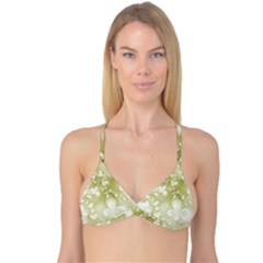 Olive Green With White Flowers Reversible Tri Bikini Top by SpinnyChairDesigns