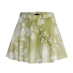 Olive Green With White Flowers Mini Flare Skirt by SpinnyChairDesigns