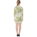 Olive Green With White Flowers V-neck Bodycon Long Sleeve Dress View2