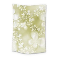 Olive Green With White Flowers Small Tapestry by SpinnyChairDesigns