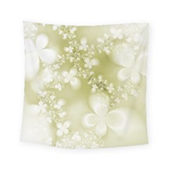 Olive Green With White Flowers Square Tapestry (small) by SpinnyChairDesigns