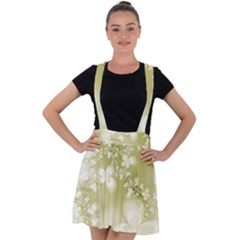 Olive Green With White Flowers Velvet Suspender Skater Skirt by SpinnyChairDesigns