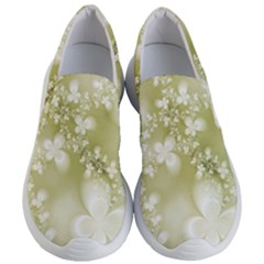 Olive Green With White Flowers Women s Lightweight Slip Ons by SpinnyChairDesigns