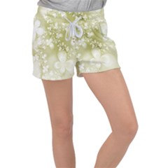 Olive Green With White Flowers Velour Lounge Shorts by SpinnyChairDesigns