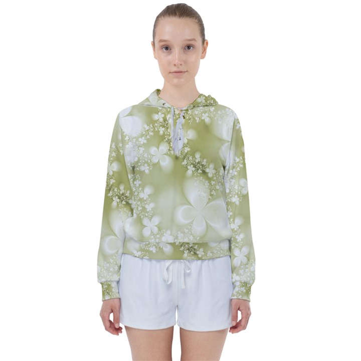 Olive Green With White Flowers Women s Tie Up Sweat