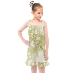 Olive Green With White Flowers Kids  Overall Dress by SpinnyChairDesigns