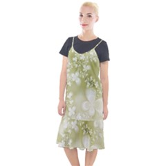 Olive Green With White Flowers Camis Fishtail Dress by SpinnyChairDesigns