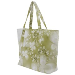 Olive Green With White Flowers Zip Up Canvas Bag by SpinnyChairDesigns