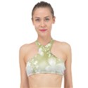 Olive Green With White Flowers High Neck Bikini Top View1