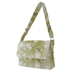 Olive Green With White Flowers Full Print Messenger Bag (m) by SpinnyChairDesigns