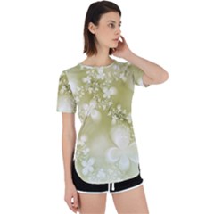 Olive Green With White Flowers Perpetual Short Sleeve T-shirt by SpinnyChairDesigns