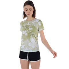 Olive Green With White Flowers Back Circle Cutout Sports Tee by SpinnyChairDesigns