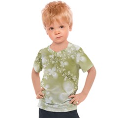 Olive Green With White Flowers Kids  Sports Tee