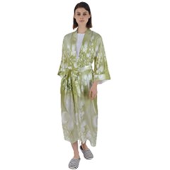 Olive Green With White Flowers Maxi Satin Kimono by SpinnyChairDesigns