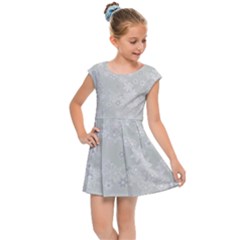 Ash Grey Floral Pattern Kids  Cap Sleeve Dress by SpinnyChairDesigns