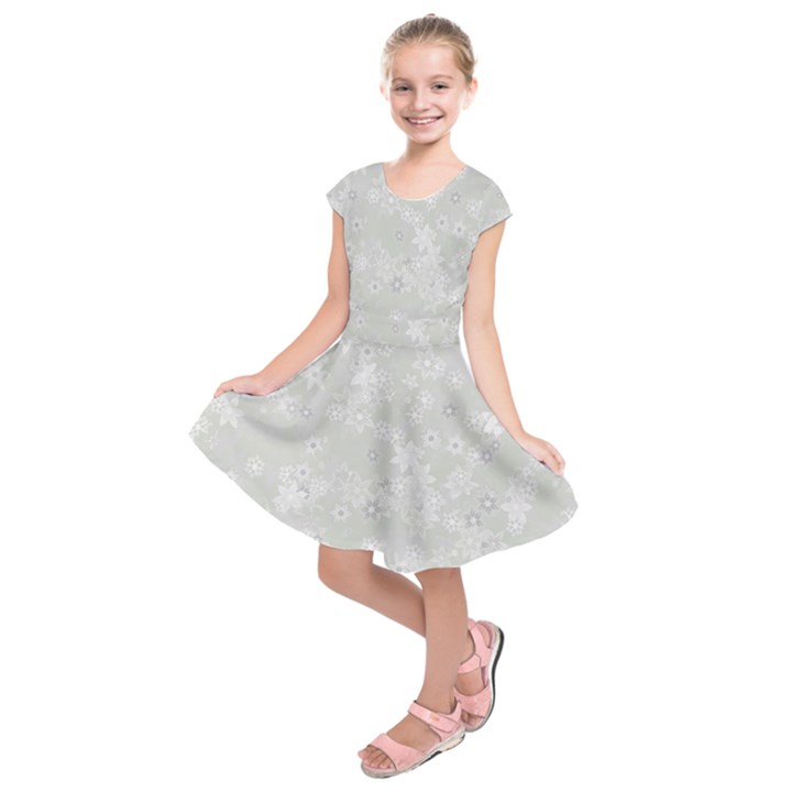 Ash Grey Floral Pattern Kids  Short Sleeve Dress