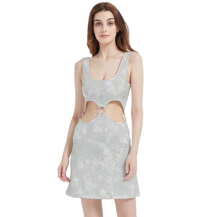 Ash Grey Floral Pattern Velvet Cutout Dress