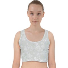 Ash Grey Floral Pattern Velvet Racer Back Crop Top by SpinnyChairDesigns