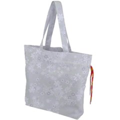 Ash Grey Floral Pattern Drawstring Tote Bag by SpinnyChairDesigns