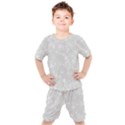 Ash Grey Floral Pattern Kids  Tee and Shorts Set View1