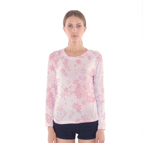 Baby Pink Floral Print Women s Long Sleeve Tee by SpinnyChairDesigns