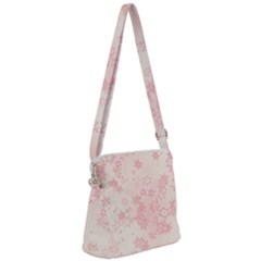 Baby Pink Floral Print Zipper Messenger Bag by SpinnyChairDesigns