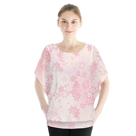 Baby Pink Floral Print Batwing Chiffon Blouse by SpinnyChairDesigns