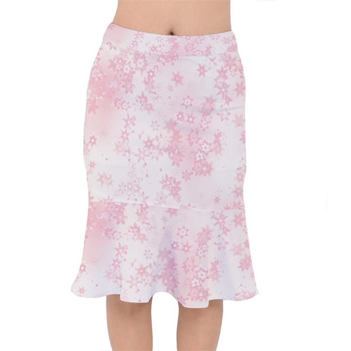 Baby Pink Floral Print Short Mermaid Skirt