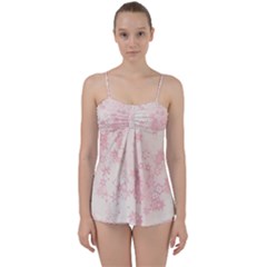 Baby Pink Floral Print Babydoll Tankini Set by SpinnyChairDesigns