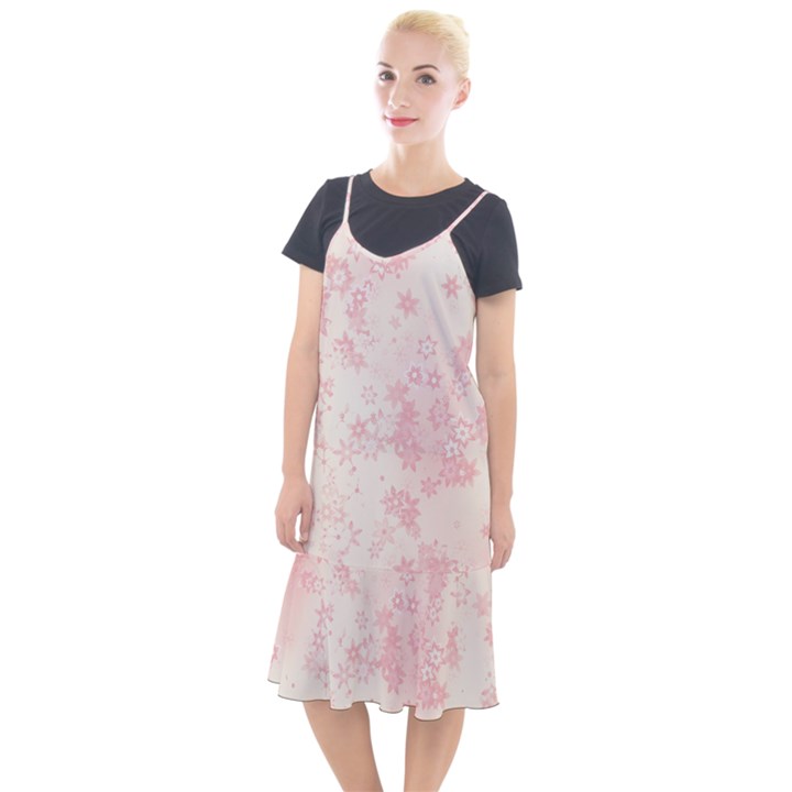 Baby Pink Floral Print Camis Fishtail Dress