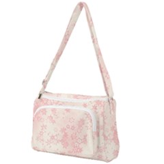 Baby Pink Floral Print Front Pocket Crossbody Bag by SpinnyChairDesigns