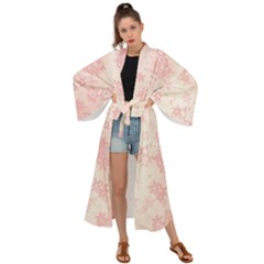 Baby Pink Floral Print Maxi Kimono by SpinnyChairDesigns