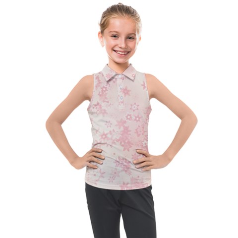 Baby Pink Floral Print Kids  Sleeveless Polo Tee by SpinnyChairDesigns