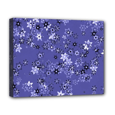 Slate Blue With White Flowers Deluxe Canvas 20  X 16  (stretched) by SpinnyChairDesigns