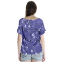 Slate Blue With White Flowers V-Neck Flutter Sleeve Top View2