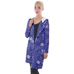 Slate Blue With White Flowers Hooded Pocket Cardigan by SpinnyChairDesigns