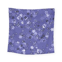 Slate Blue With White Flowers Square Tapestry (small) by SpinnyChairDesigns