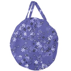 Slate Blue With White Flowers Giant Round Zipper Tote by SpinnyChairDesigns