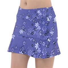 Slate Blue With White Flowers Tennis Skorts by SpinnyChairDesigns