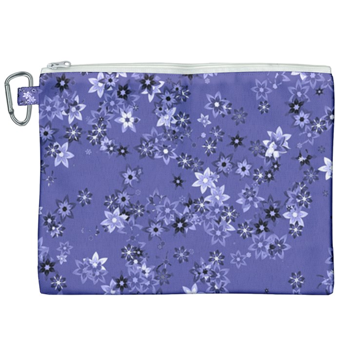 Slate Blue With White Flowers Canvas Cosmetic Bag (XXL)